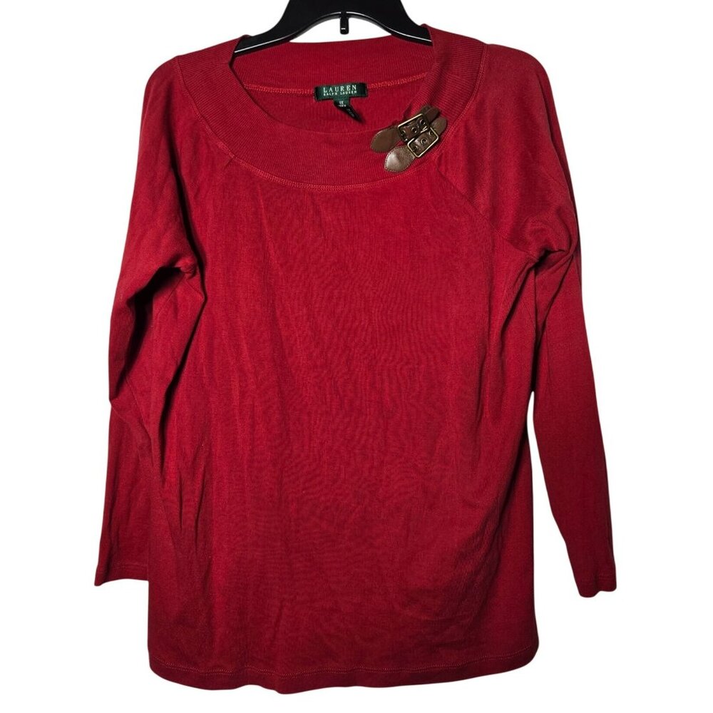 Lauren Ralph Lauren Buckle Neck Sweater Plus‎ Size 1X Equestrian Holiday Winter
